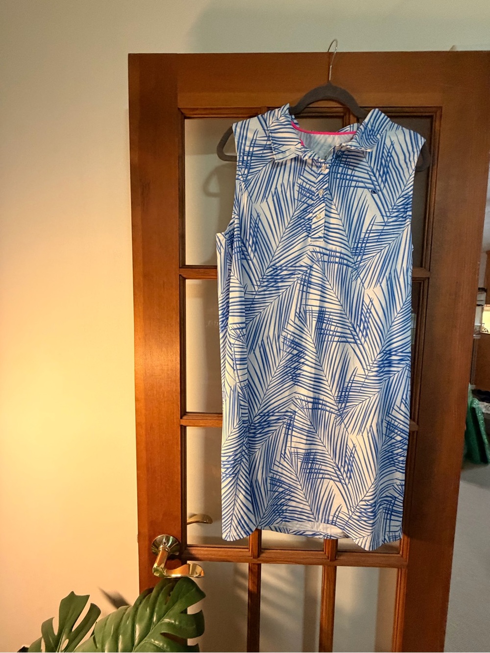 Vineyard Vines Blue and White Palm-Print Sleeveless Shift